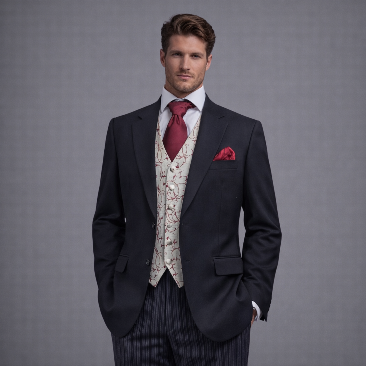 Black Herringbone Classic 3pc (Hire)