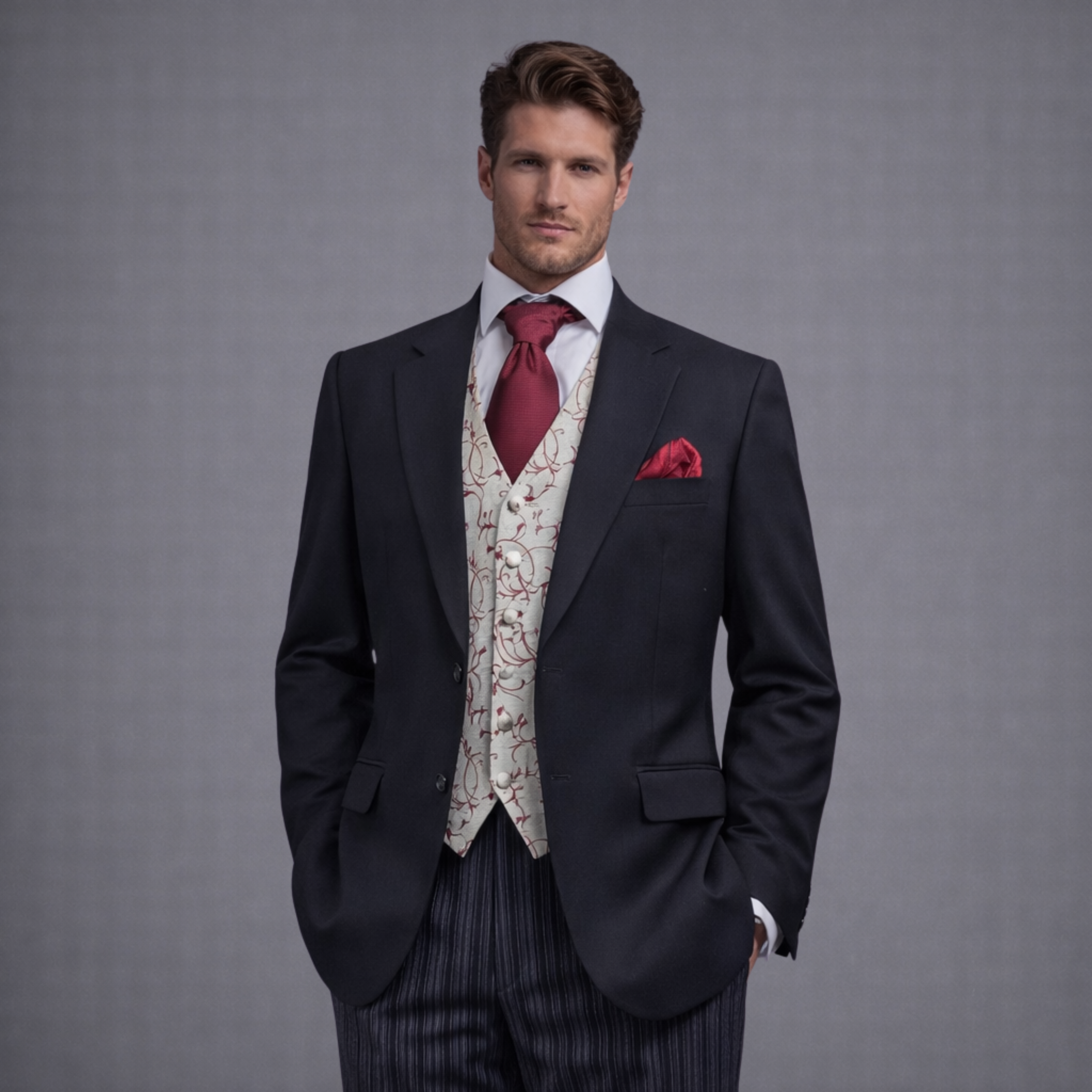 Black Herringbone Classic 3pc (Hire)