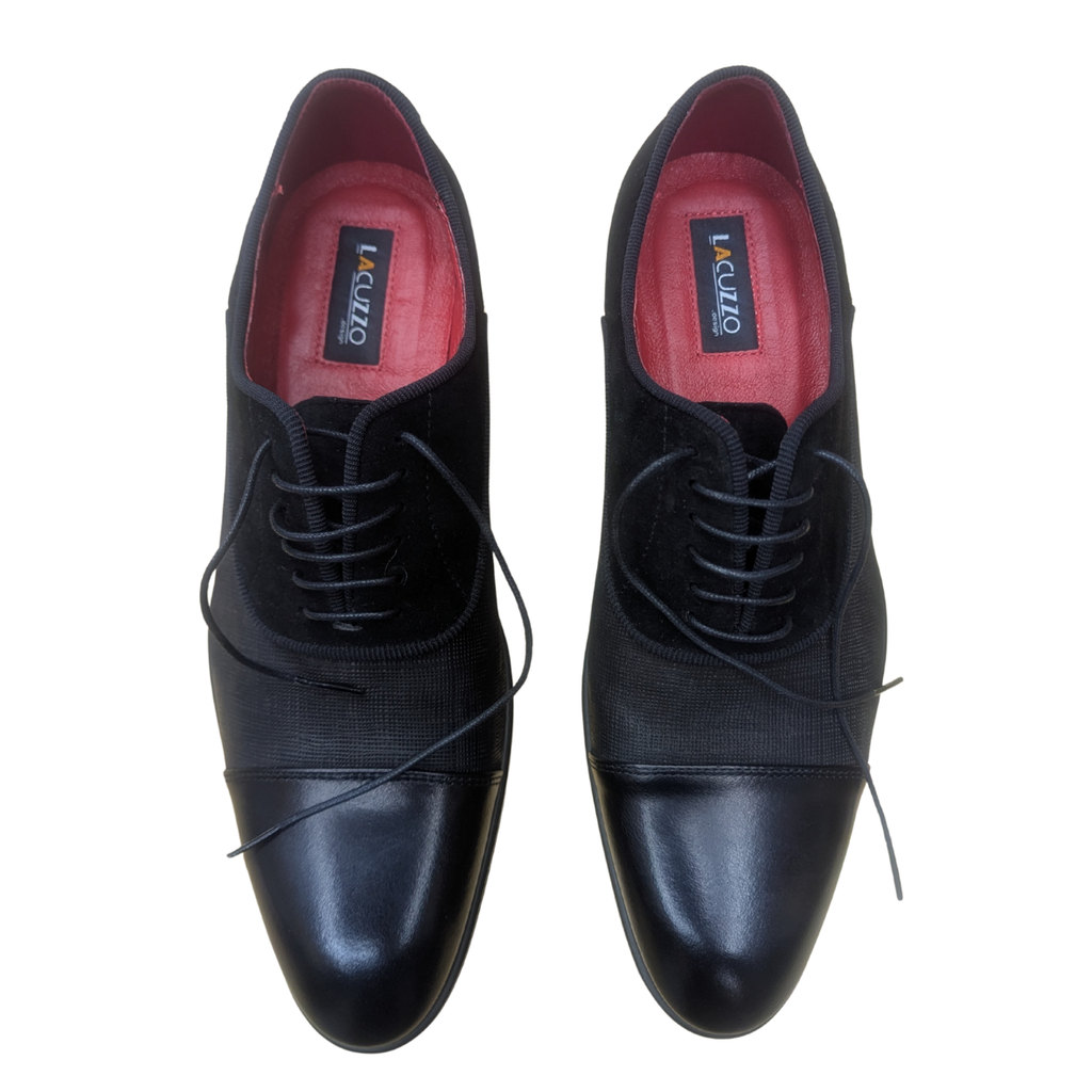 Lacuzzo Black Textured Toe Cap Oxford Shoes