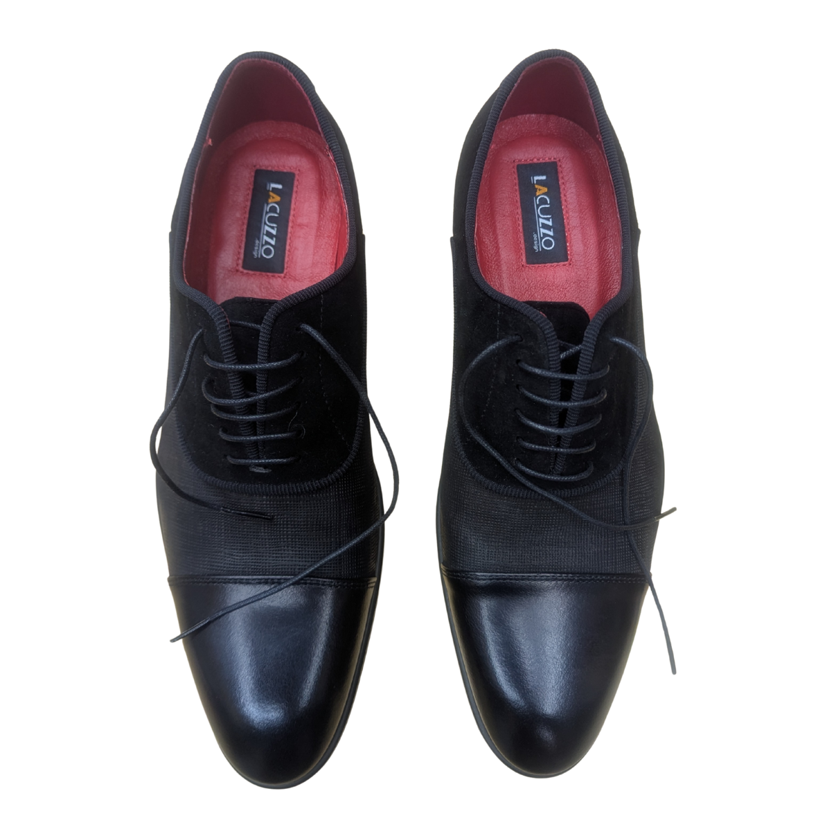 Lacuzzo Black Textured Toe Cap Oxford Shoes