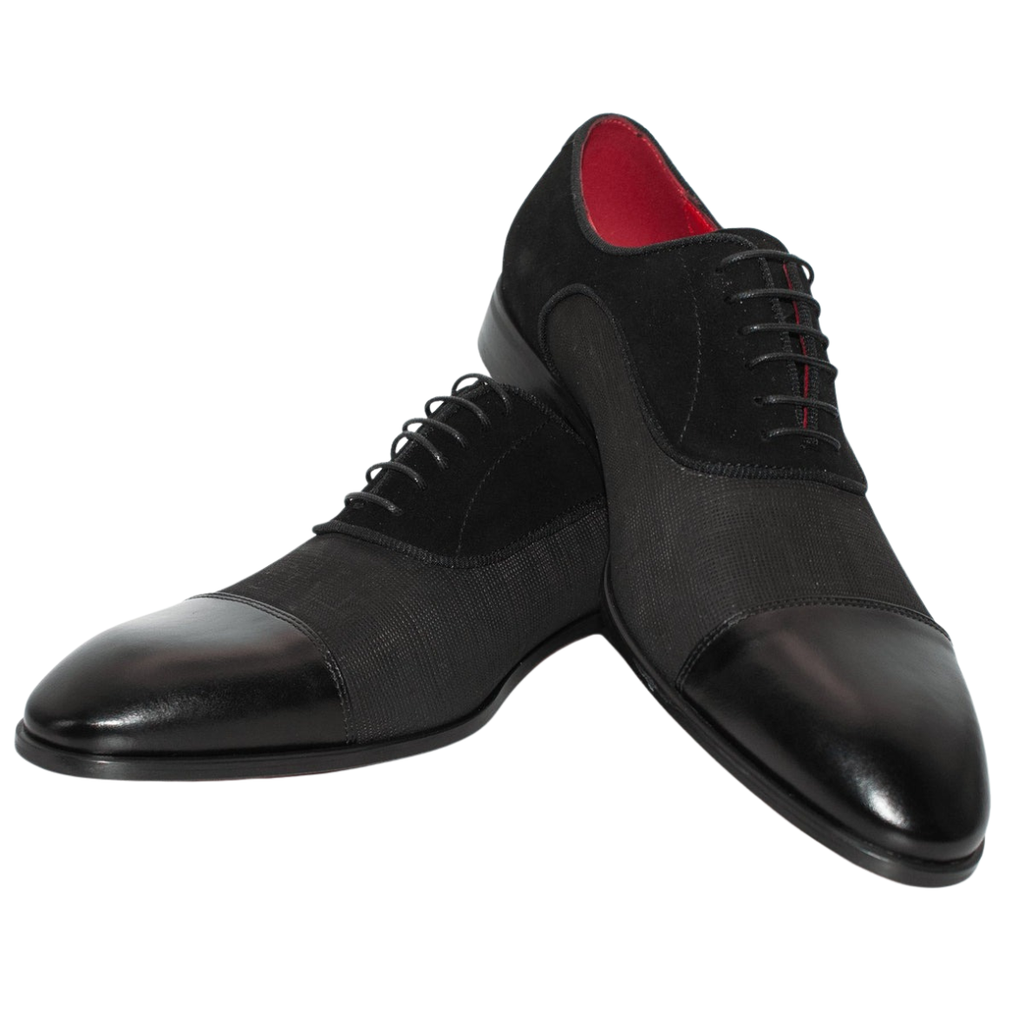 Lacuzzo Black Textured Toe Cap Oxford Shoes