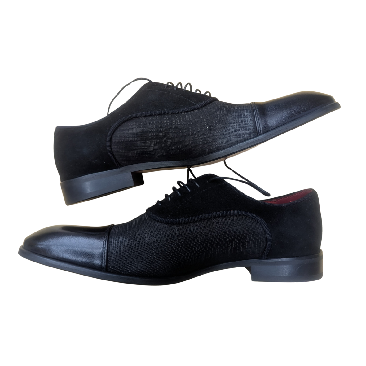 Lacuzzo Black Textured Toe Cap Oxford Shoes