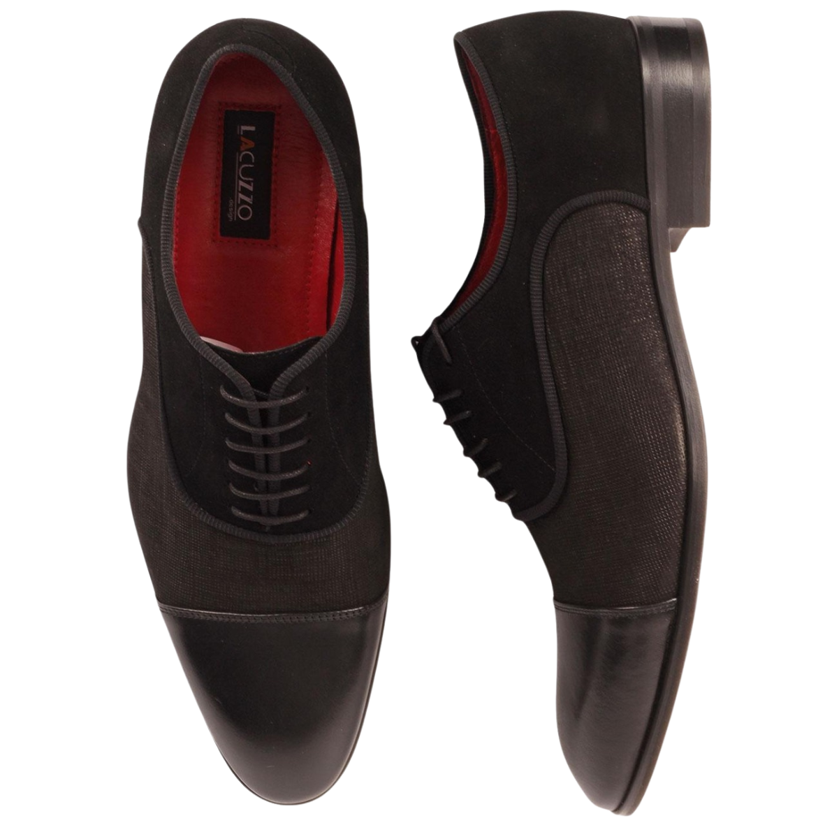 Lacuzzo Black Textured Toe Cap Oxford Shoes
