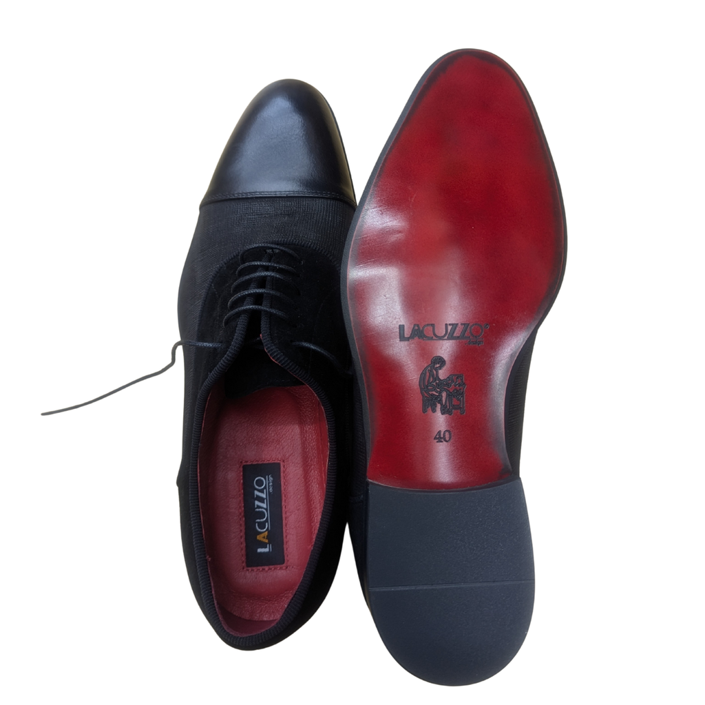 Lacuzzo Black Textured Toe Cap Oxford Shoes