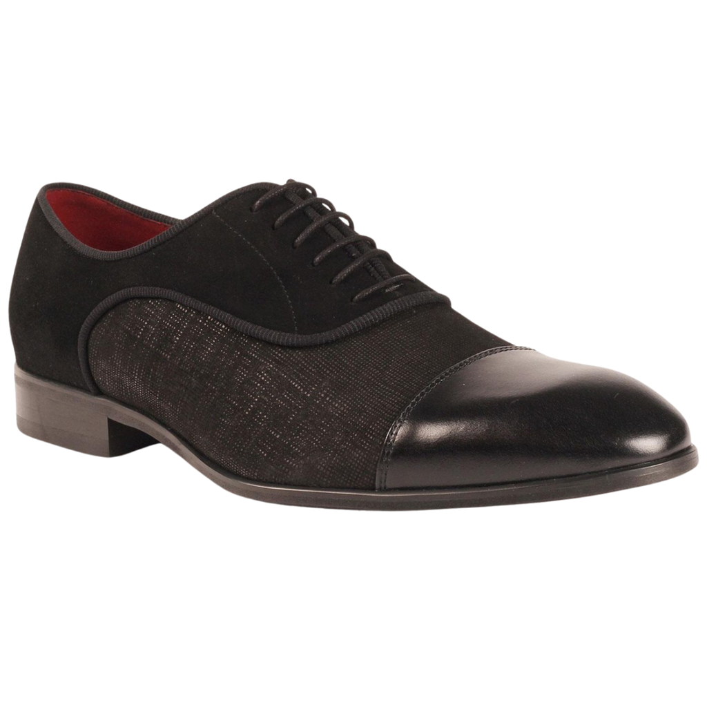 Lacuzzo Black Textured Toe Cap Oxford Shoes