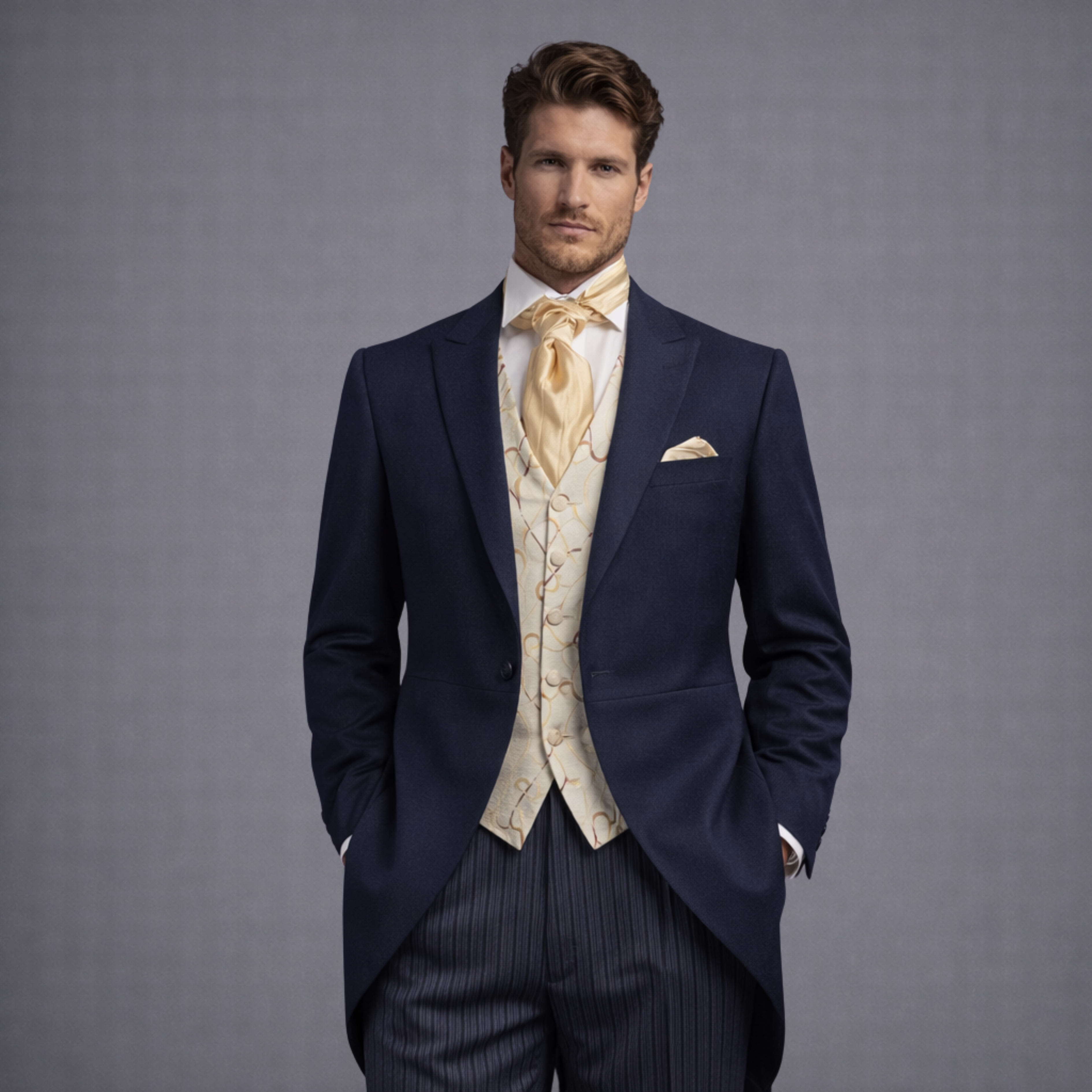 Navy Herringbone Tailcoat 3pc (Hire)