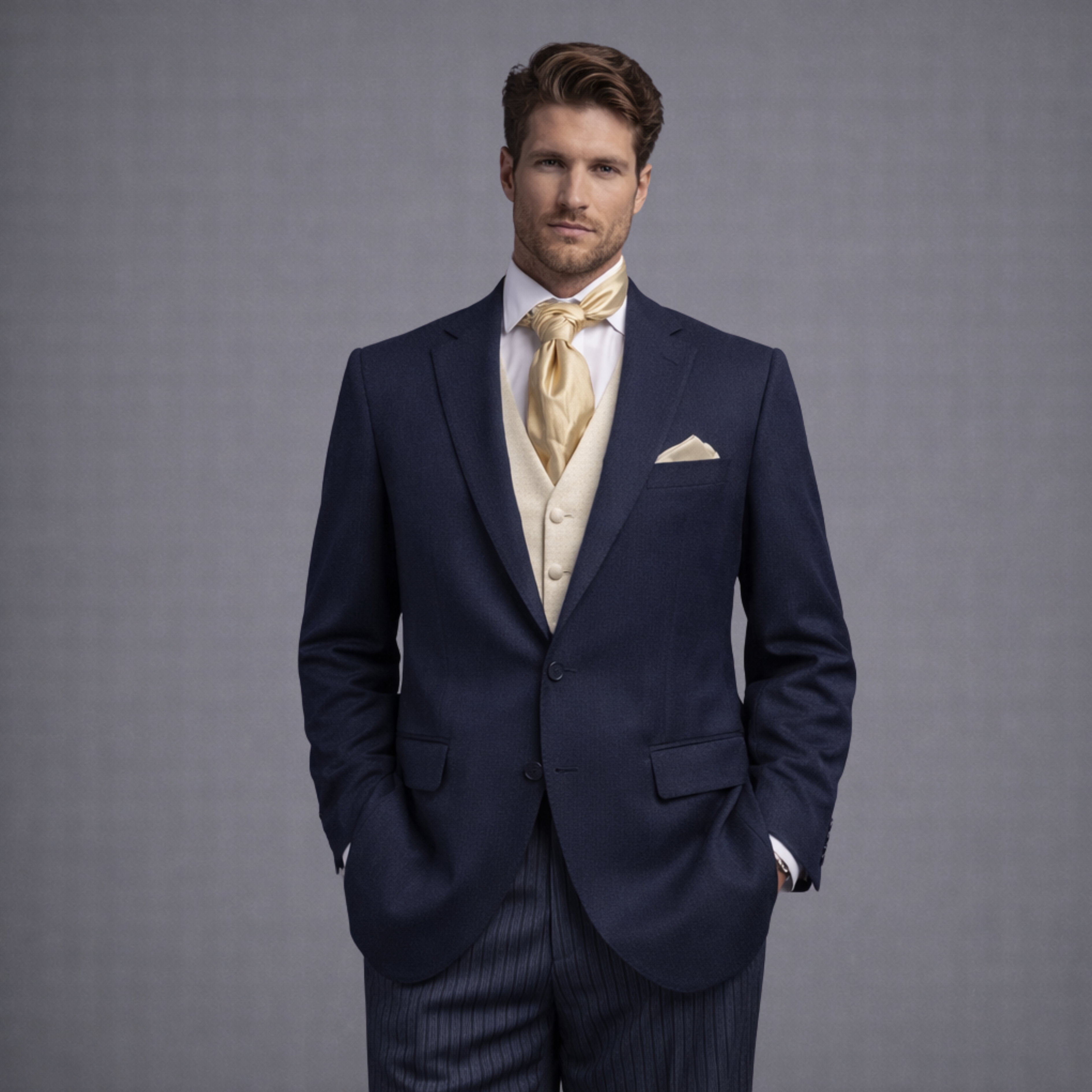 Navy Herringbone Classic 3pc (Hire)